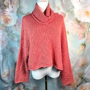 Free People Easy Cowl Neck Pullover Coral Knit Cropped Sweater